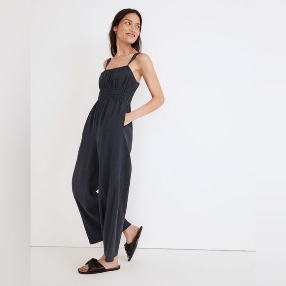 Madewell Navy Blue Linen-Blend Sophie Tank Wide-Leg Jumpsuit Size XS - Picture 2 of 7